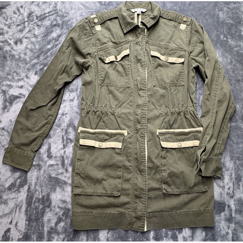 CAbi Green Anorak Military Tunic Jacket Womens XS Epaulette Full Zip Canvas